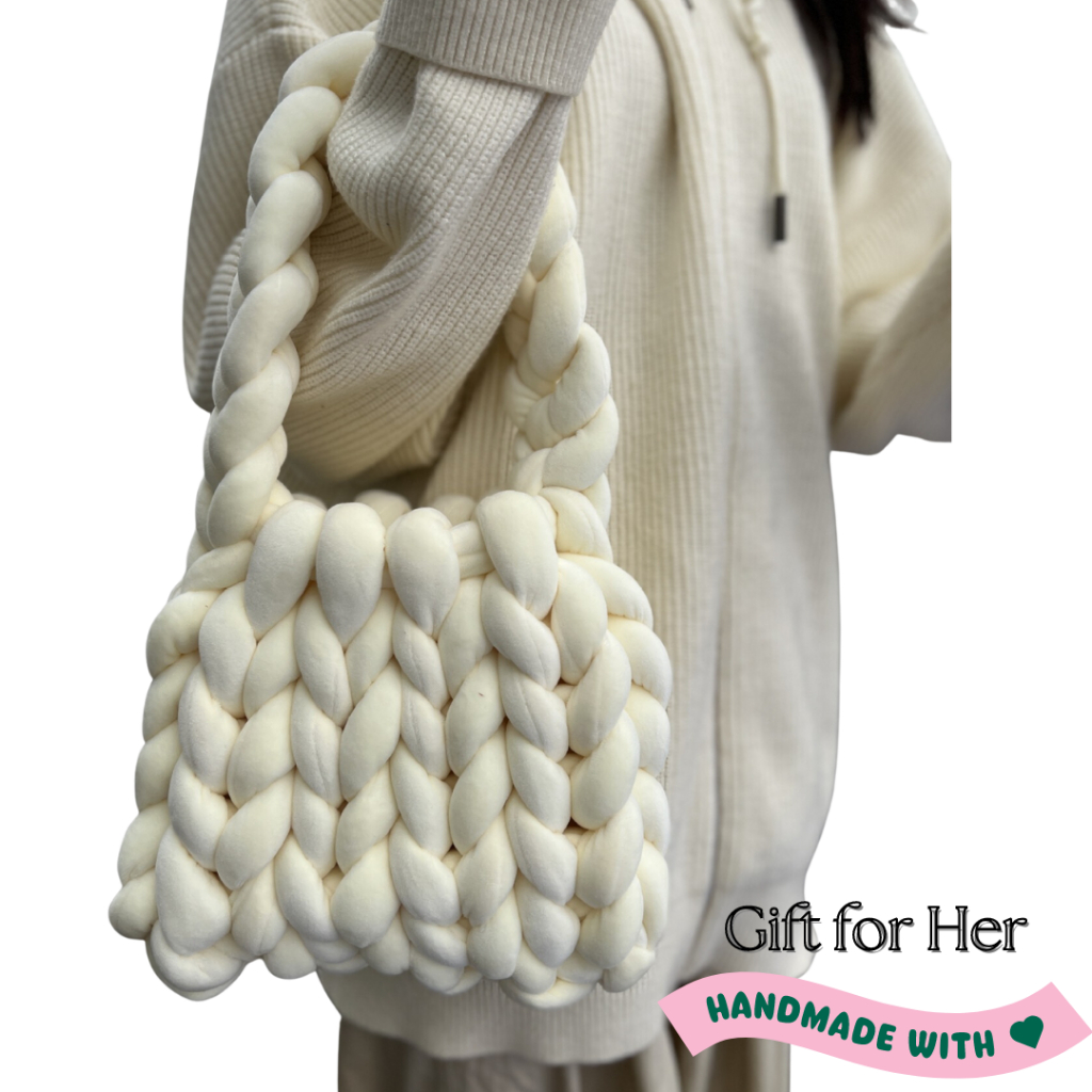 L&L Handmade Crochet Yarn Women Plain Elegant Beautiful Handbag Bag Gift for Her, Sister, Girlfriend (20X28X20)
