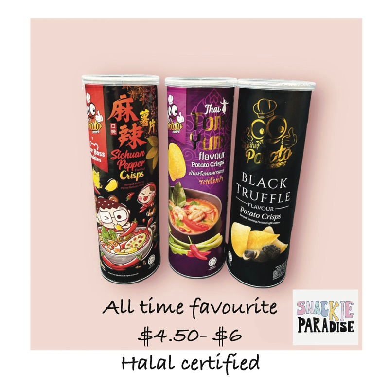 MyChef’s Potato Crisps Canned Chips Black Truffle, Tom Yum, Mala