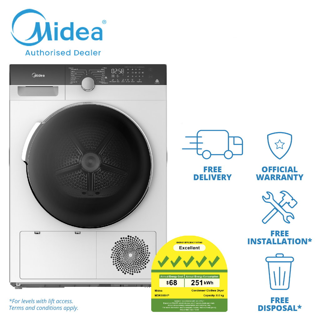 (Bulky) Midea 8Kg Front Load Heat Pump Dryer MDK888HP Shopee Singapore