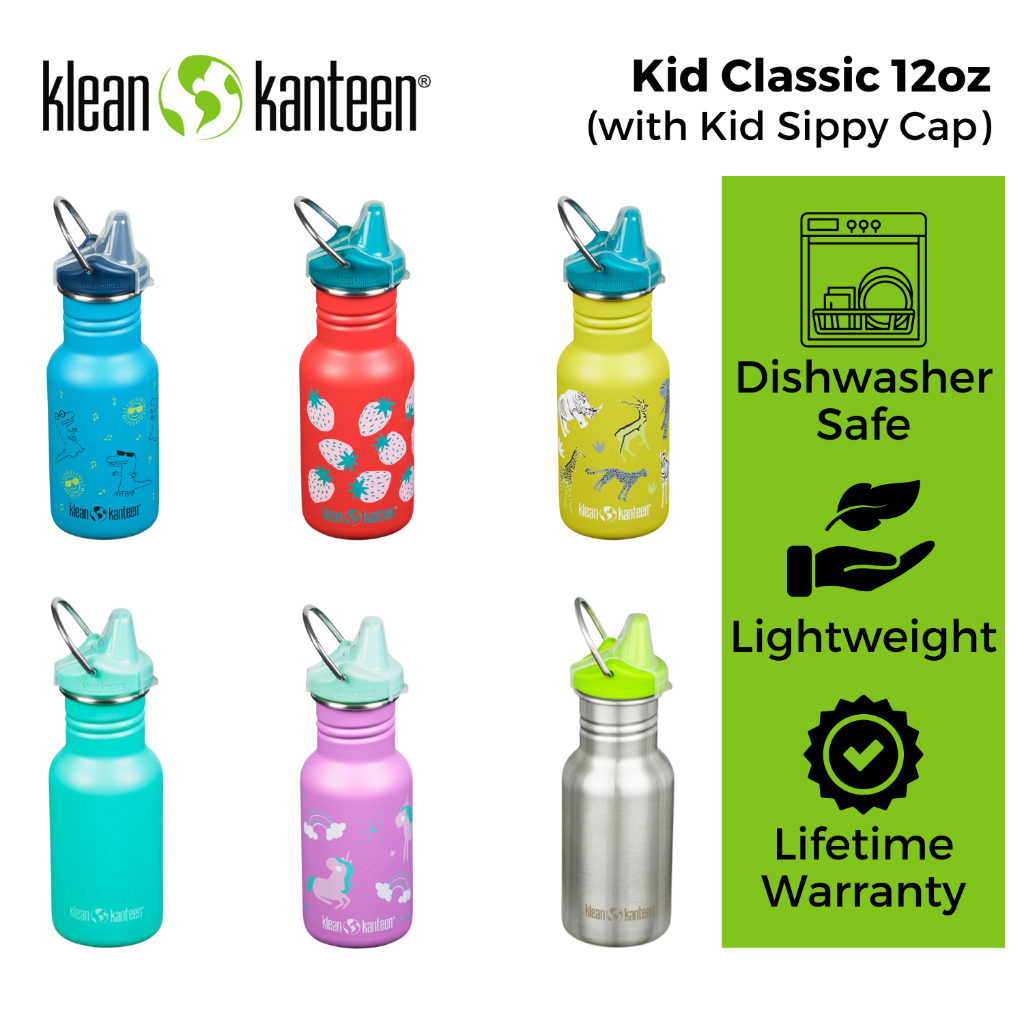 Klean Kanteen Kid Classic 12oz Water Bottle (with Kid Sippy Cap ...