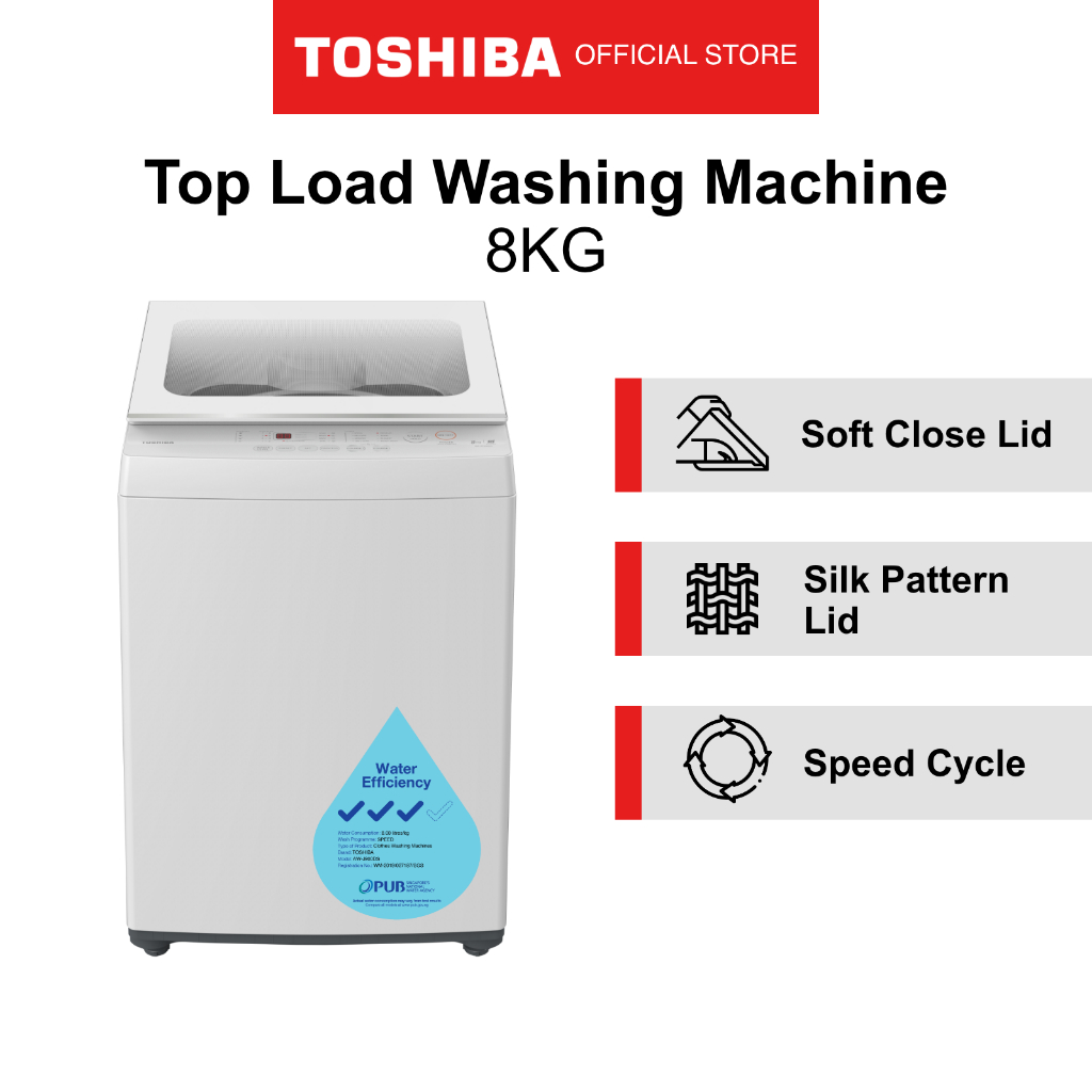 [Bulky] Toshiba AWM901BS White T04 15mins Quick Wash White Top Load