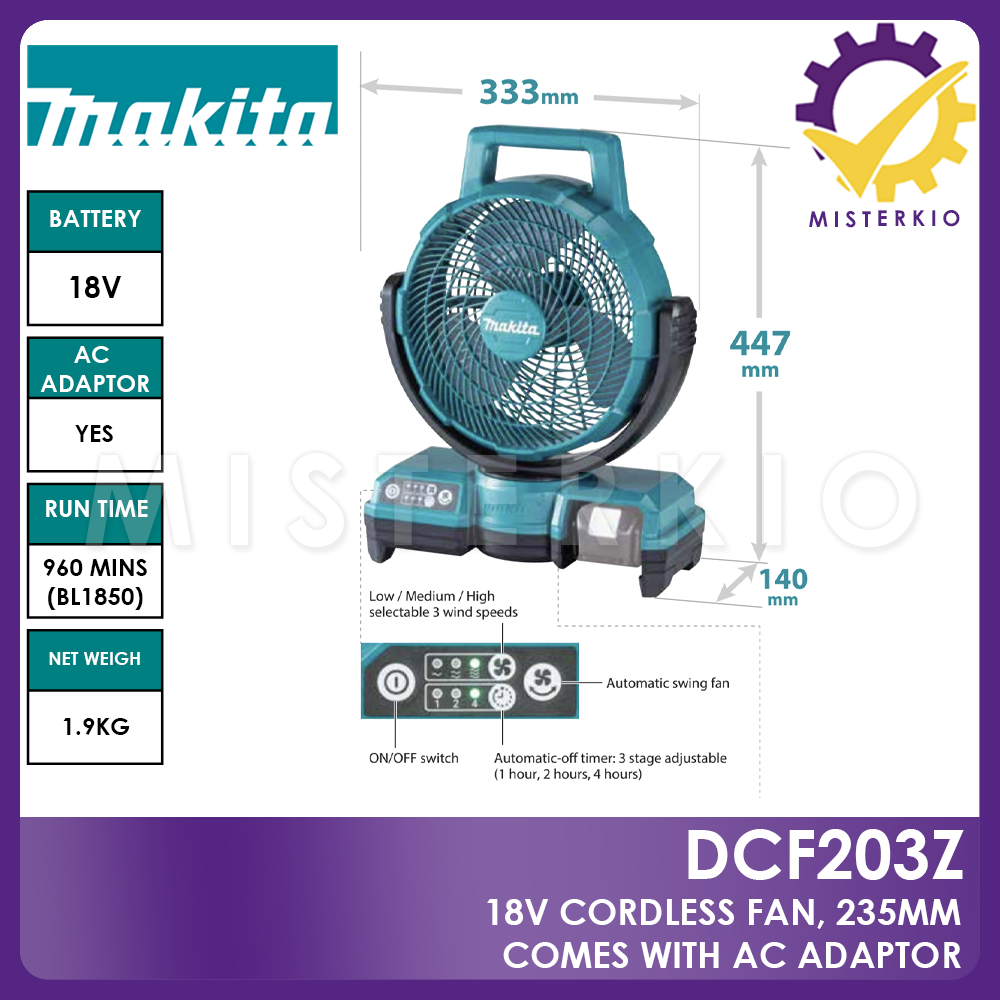 Makita DCF203 DUAL Function CORDLESS FAN with AC Adaptor DCF203Z ...