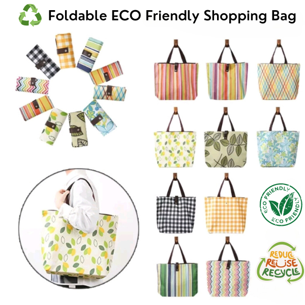 🇸🇬 Foldable Recyclable Shopping Bag WIth Zipper/Reusable Grocery Bag
