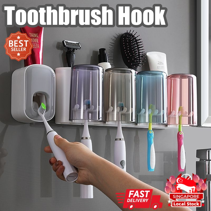 [SG]ECOCO Household Multifunctional Toothbrush Hook Automatic Toothpaste Squeezer Hole-free Multi-function Hook