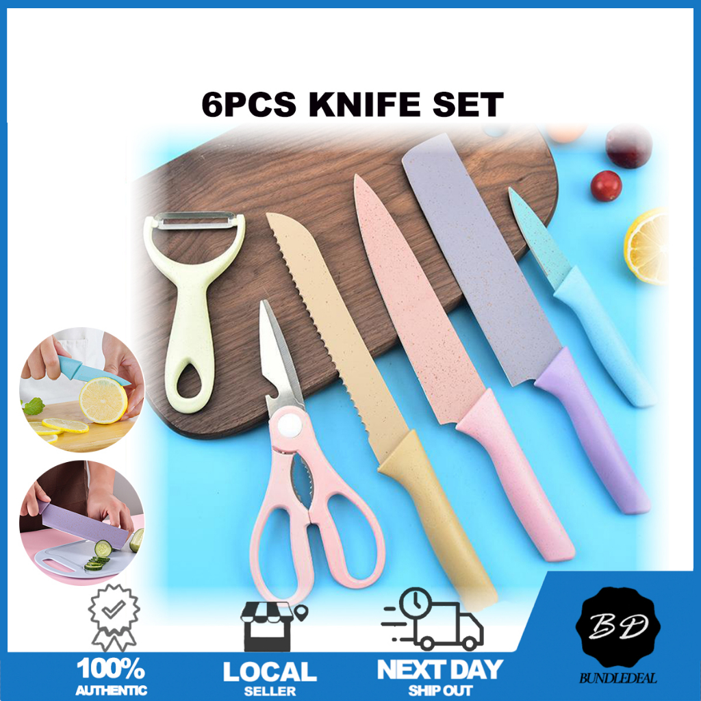 🚀[SG] 6pcs Ceramic Kitchen Knife Set/ Stainless Steel AntiRust Knife Scissors Cleaver