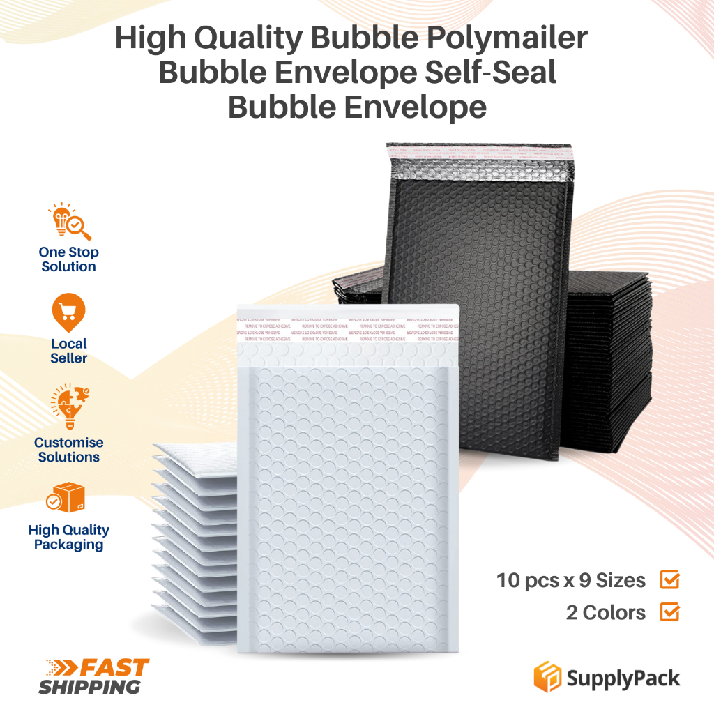 Bubble PolyMailer White Padded/Matte Black SelfSeal Bubble Envelope
