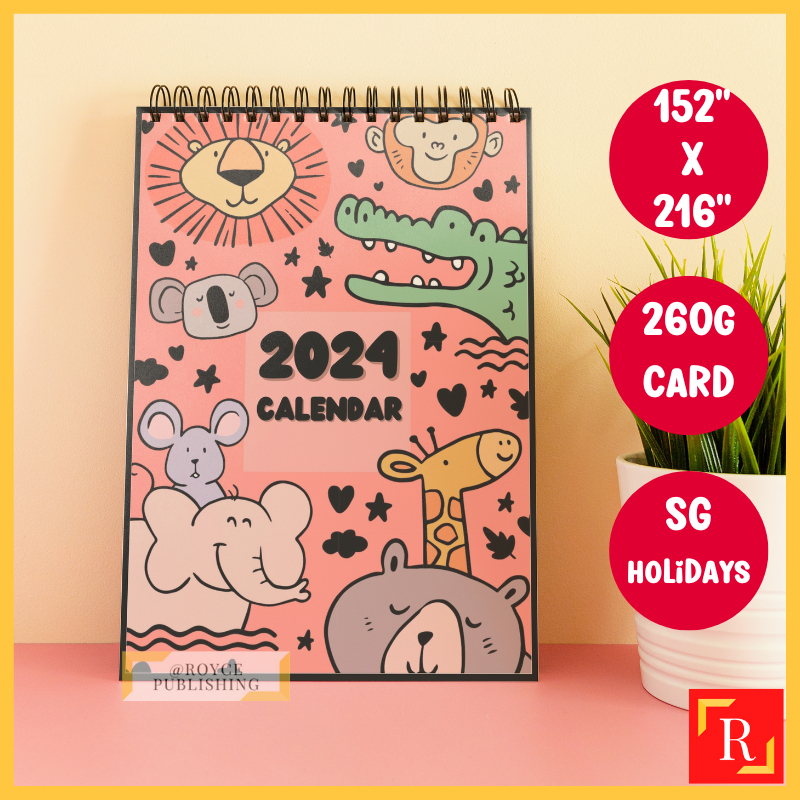 2024 Animal Desktop Calendar 2 (Singapore Public Holidays 260gsm