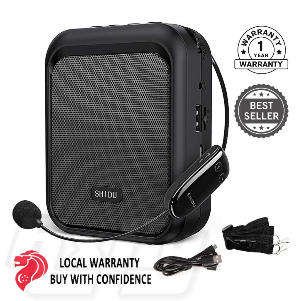 SHIDU Mini-stemversterker Draagbare Bluetooth-luidspreker met UHF draadloze microfoon Headset 10W 1800mAh PA-systeem Ondersteunt MP3-formaat audio voor leraren, zang, coaches, training, gids