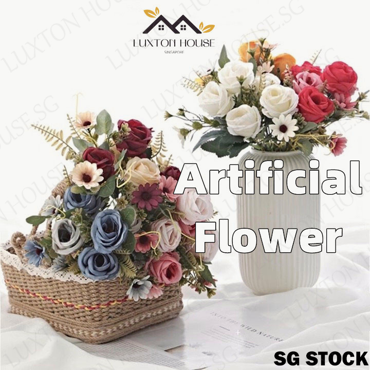 {SG} Teacher Gift Artificial Flower 1 Stalk 6 Heads Handmade Fake Flowers for Home Decoration
