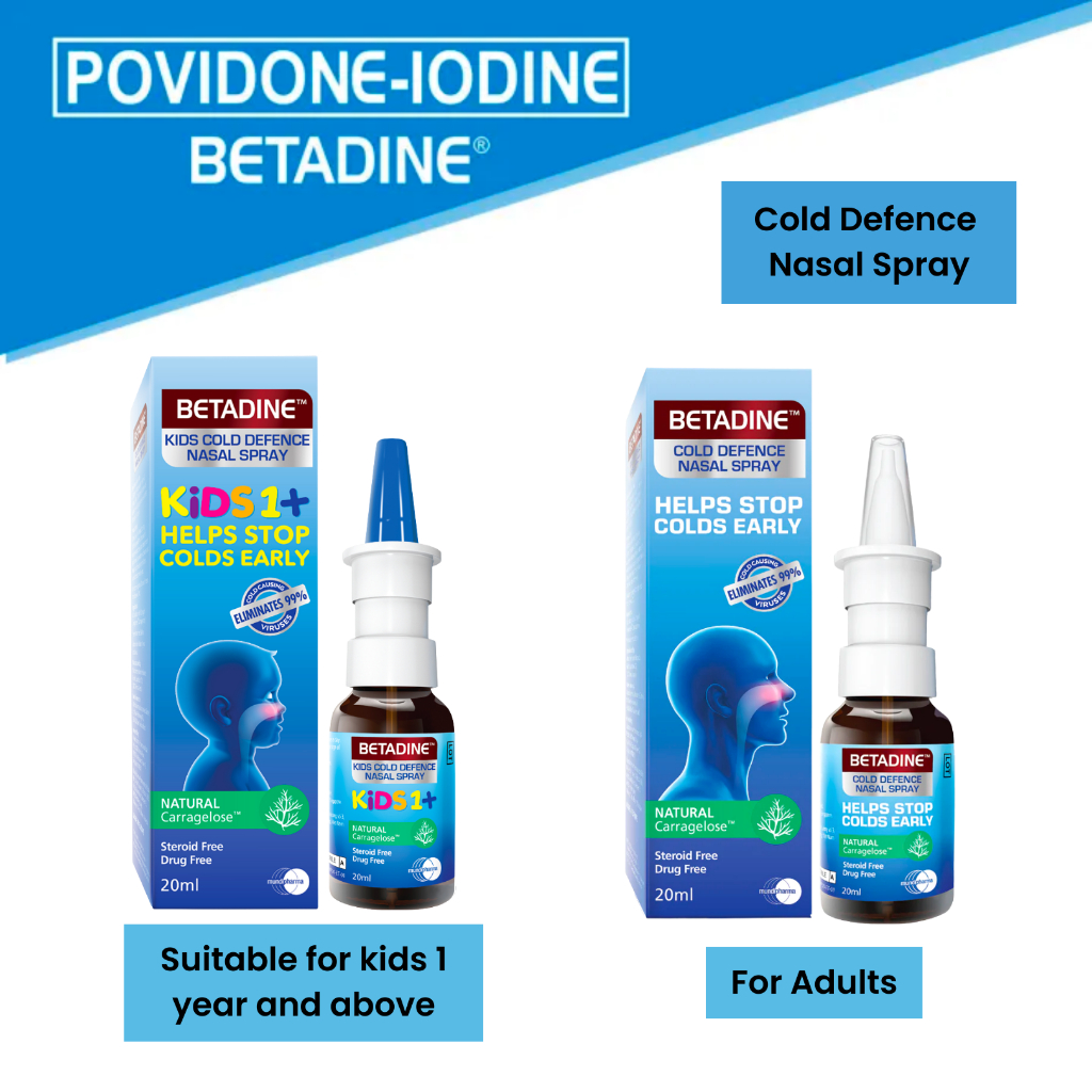 Betadine Cold Defense Nasal Spray (Adult / Kids) 20ml Povidone Iodine, Antibacterial, Shorten