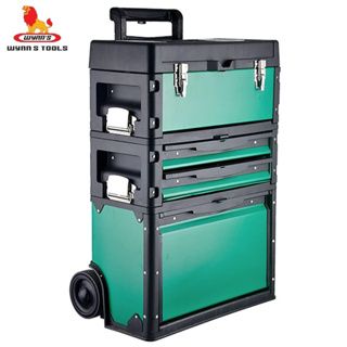 Portable Steel Plastic Stackable Rolling Upright Trolley Tool Box W/ 3  Drawers 