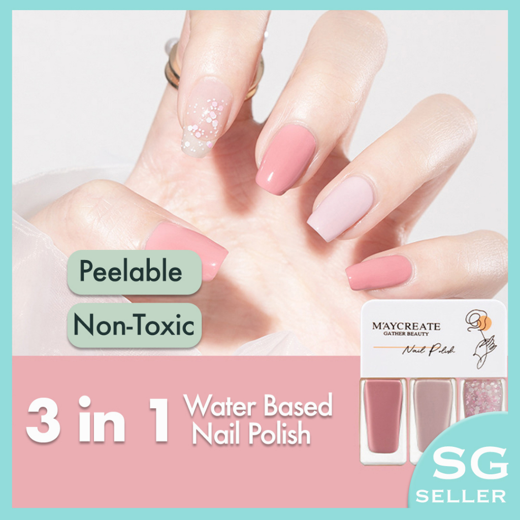 [sg Stock] 3 In1 Water Based Nail Polish Set Peelable Nail Polish Set Quickly Drying Peel Off