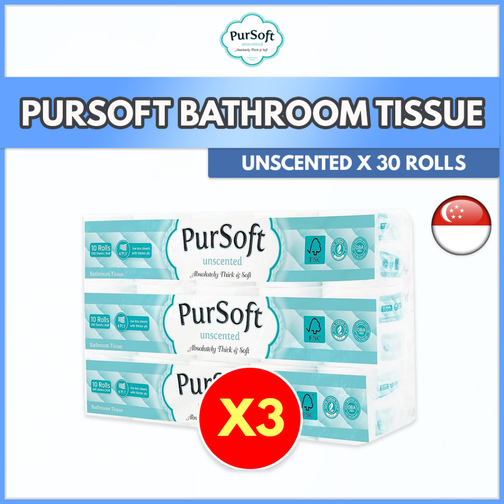 PurSoft 4ply Unscented Bathroom Tissue (200sheets) Pack of 30 Toilet