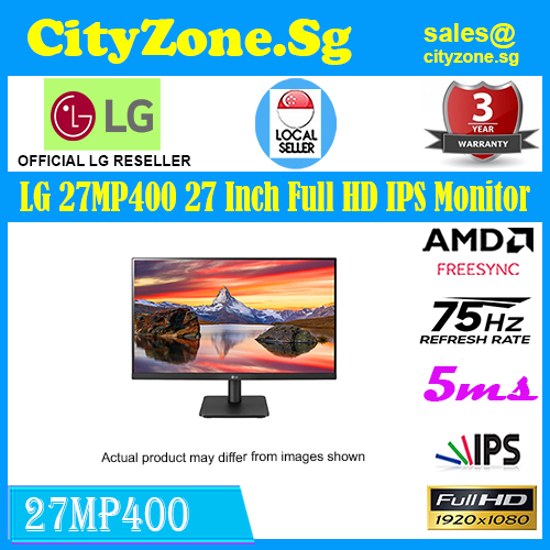  LG 27MP400-B 27 Inch Monitor Full HD (1920 x 1080) IPS Display  with 3-Side Virtually Borderless Design, AMD FreeSync and OnScreen Control  – Black : Electronics