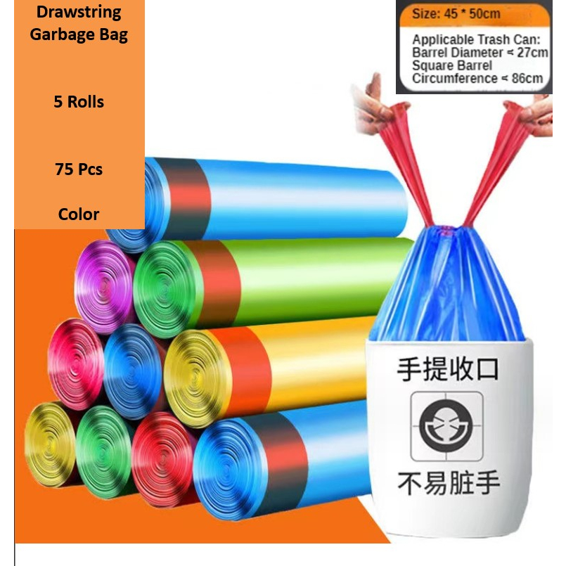 {SG Seller} Trash Bags for Home / Office / Outdoor Rubbish Bin (Drawstring, Handle, Flat