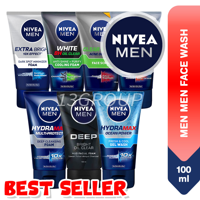 NIVEA Men Face Wash Facial Foam Scrub Gel Acne Extra Bright, 100ml ...