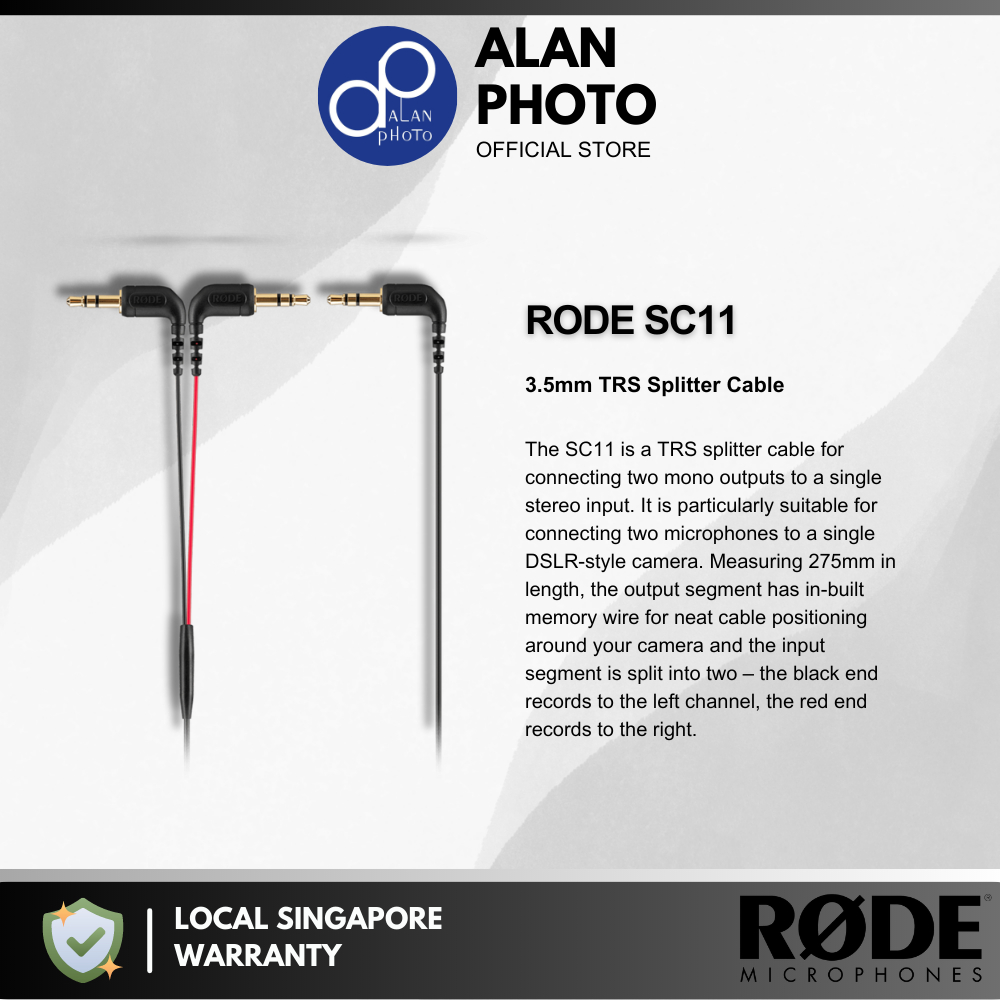 Rode SC11 Right-Angle 3.5mm TRS Y-Splitter Cable (27.5cm) | Shopee ...