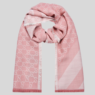 Shop GUCCI Wool Silk Logo Knit & Fur Scarves (165903 3G646 1100