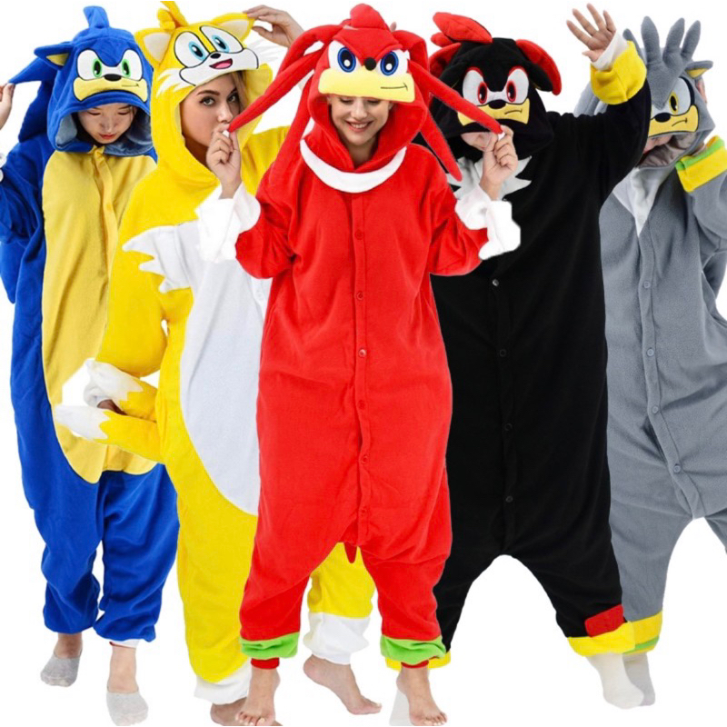 Sonic the Hedgehog Cartoon Character Overall Kigurumi Onesie Pajamas Sleepwear Costume (Adult