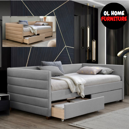 OL HOME Ken Casual Daybed Single/Super Single Trundle Come With Storage ...