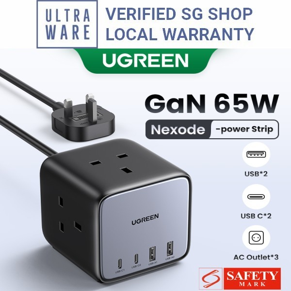 Ugreen 65W 7in1 Diginest Cube 3 AC 4 USB Fast Charger Power Strip (SG Plug, Ugreen Warranty