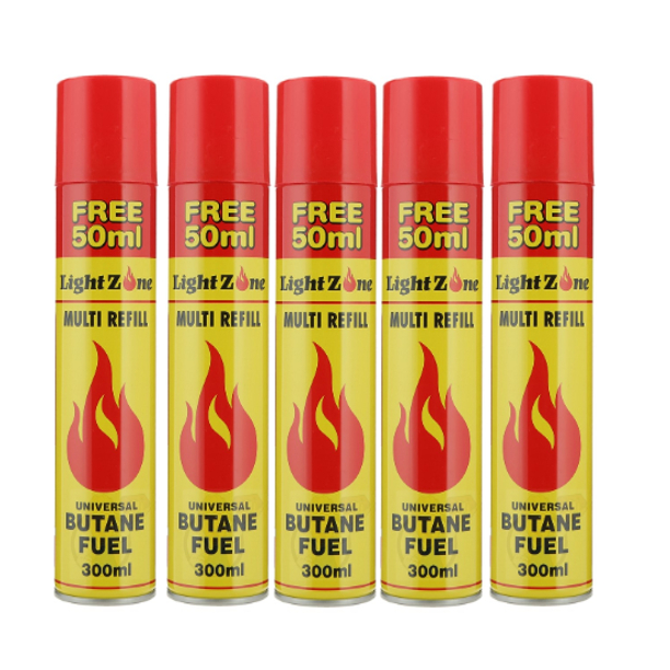 LightZone 300ml Lighter Gas Multi Refill Universal Butane Fuel (5PCS