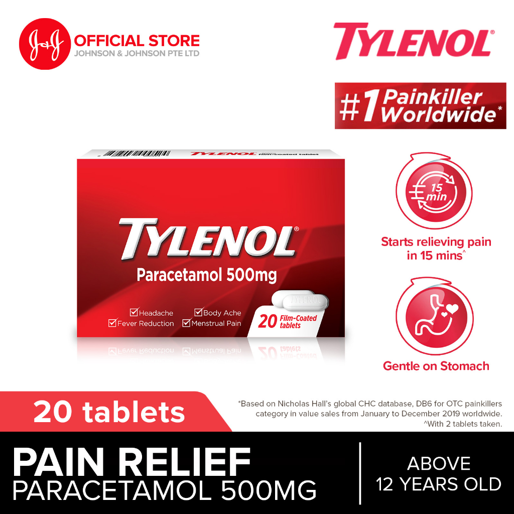 Tylenol Adult 500mg 20s Pain Relief Paracetamol Shopee Singapore