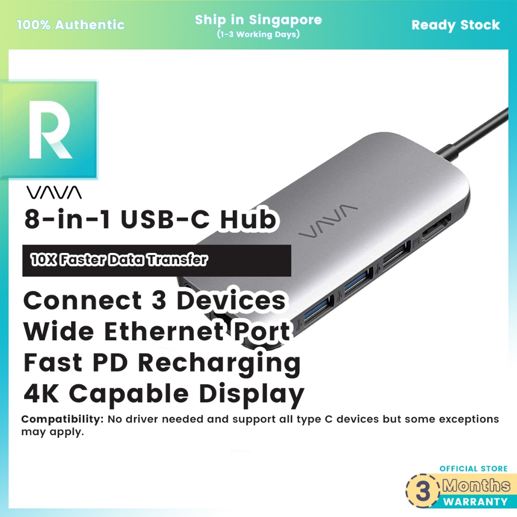 Clearance] VAVA 8-in-1 USB-C Hub Macbook Hub w/ Ethernet Port, 4K
