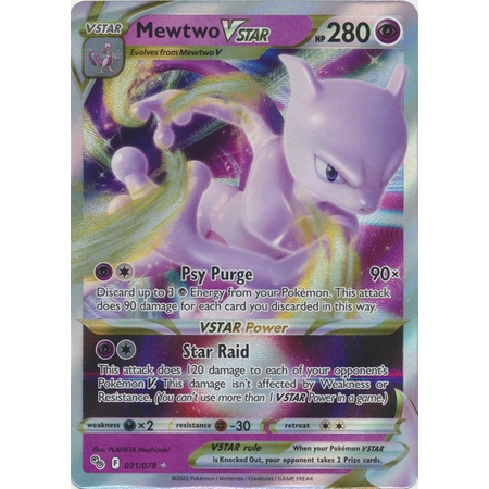 mewtwo vstar 031 078 pokemon go ultra rare card - 031/078 (You cant use more than 1 VSTAR Power in a game.) Weakness Darkness 2 Resistance Fighting English Pokemon Card Game Mewtwo
