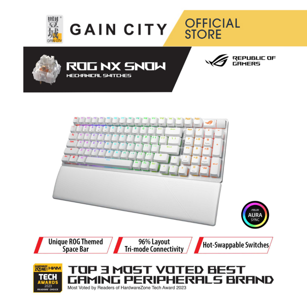 Asus Rog Strix Scope Ii 96 Nx Snow Wireless Keyboard - White 90mp037a ...