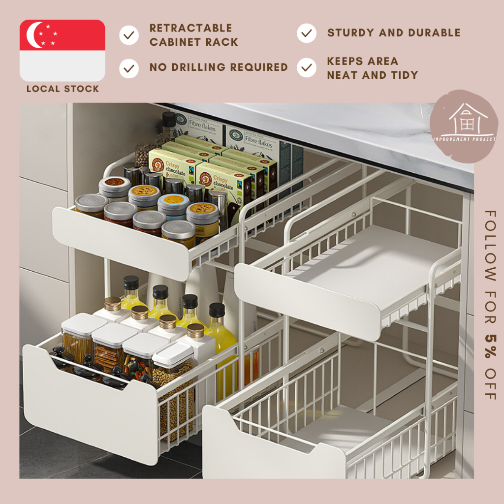[SG STOCKS] Kitchen Sliding Pull-Out Storage Rack / Under Sink Cabinet ...