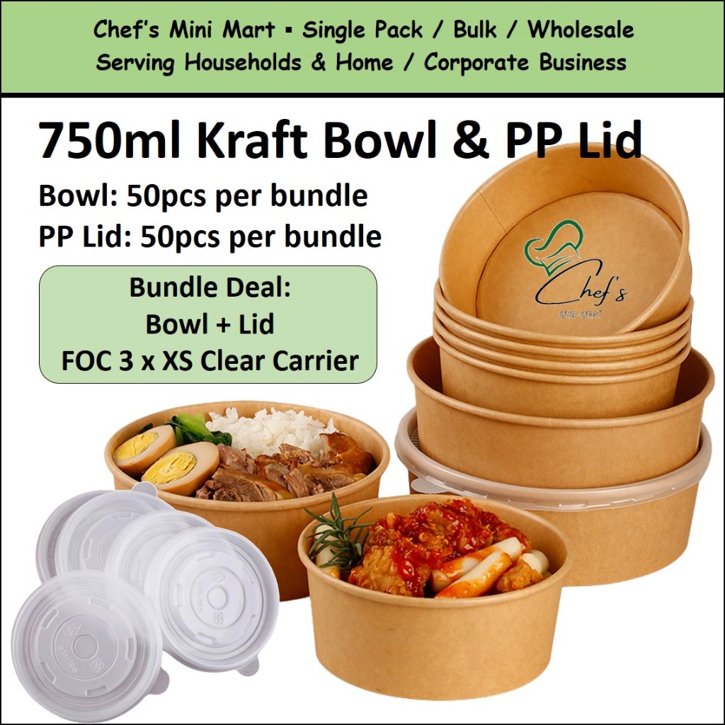 [SG STOCK] 750ml Kraft Bowl With PP Hot Lid | Takeaway Bowl Soup ...
