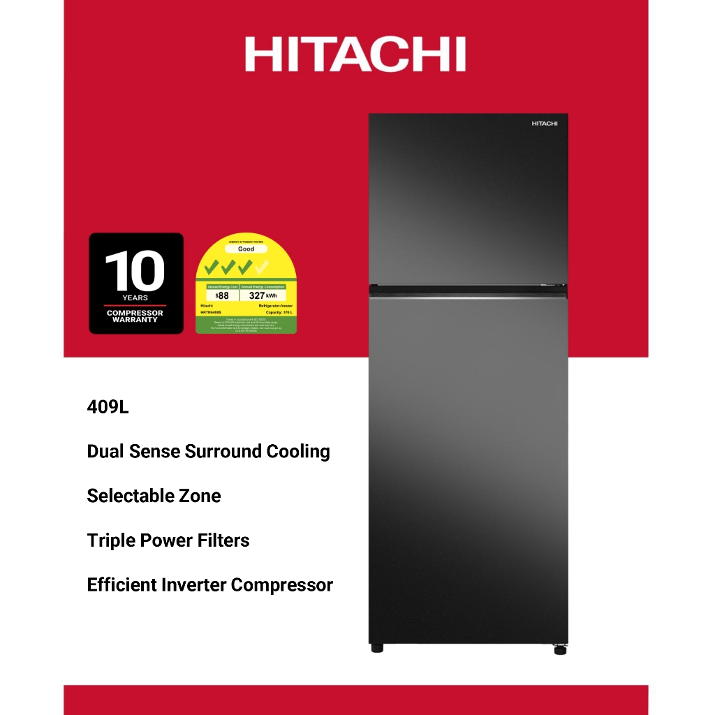 Hitachi Grand Carbon Line Fridge 409L HRTN6443SUSG | Shopee Singapore