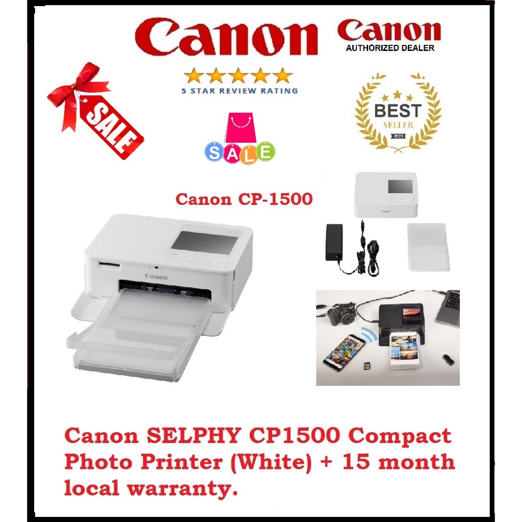 Canon SELPHY CP1500 Compact Photo Printer (White) + 15 month Canon