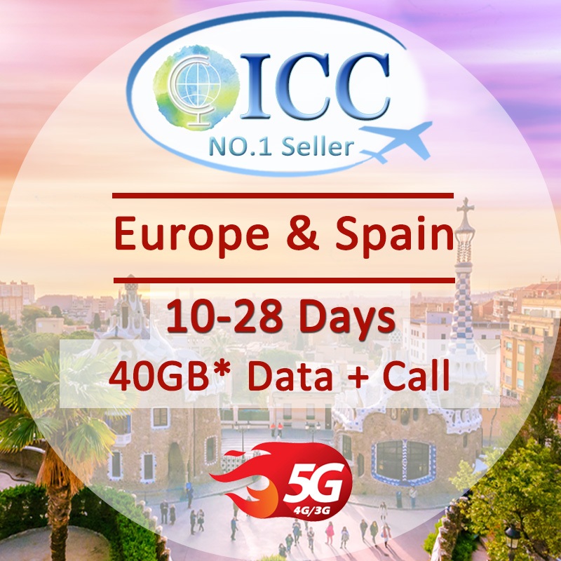 ICC SIM Card_Spain & Europe 10-28 Days 13GB/26GB/40GB Data + Call SIM ...