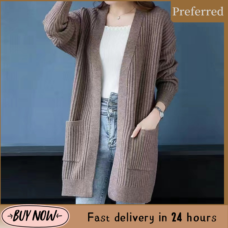 2025 Spring and Autumn New Korean Loose Medium to Long Sweater Cardigan ...
