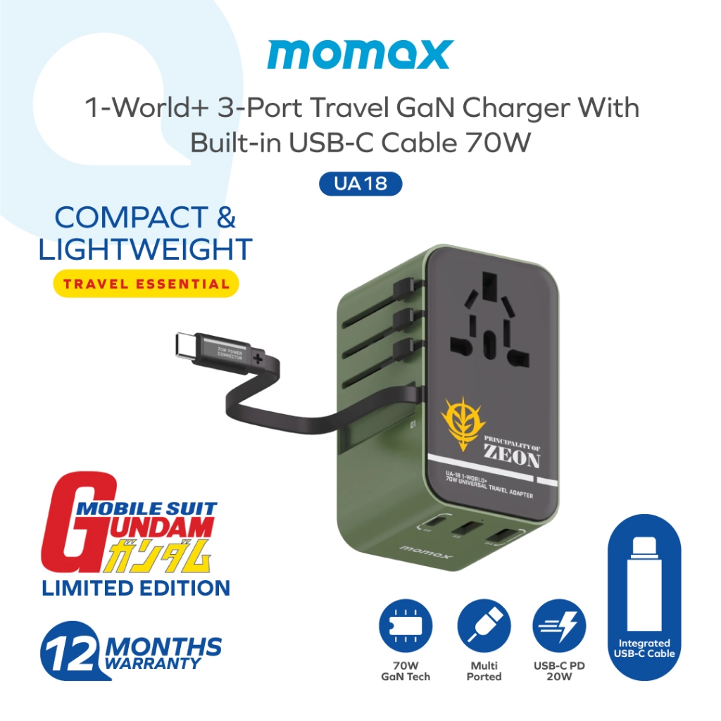 Mobile Suit Gundam Limited Edition Momax UA18 1-World+ 70W 3-Port