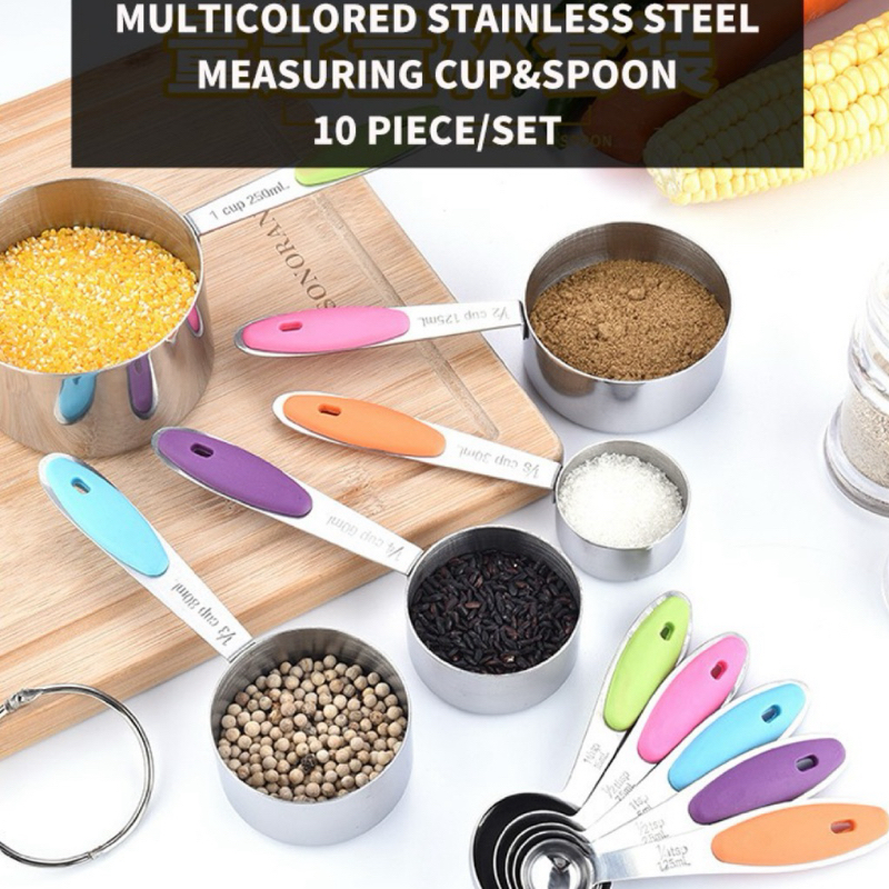 10 PCS Stainless Steel Measuring Cups and Spoons Set Measurements ...