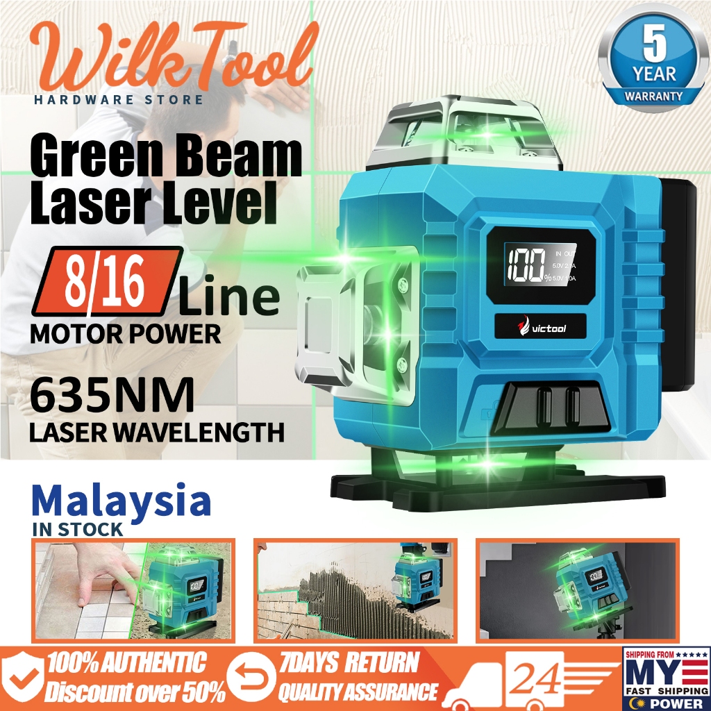 4D 8/16 Line Laser Level Green Making Lazer 360° Adjustable Auto ...