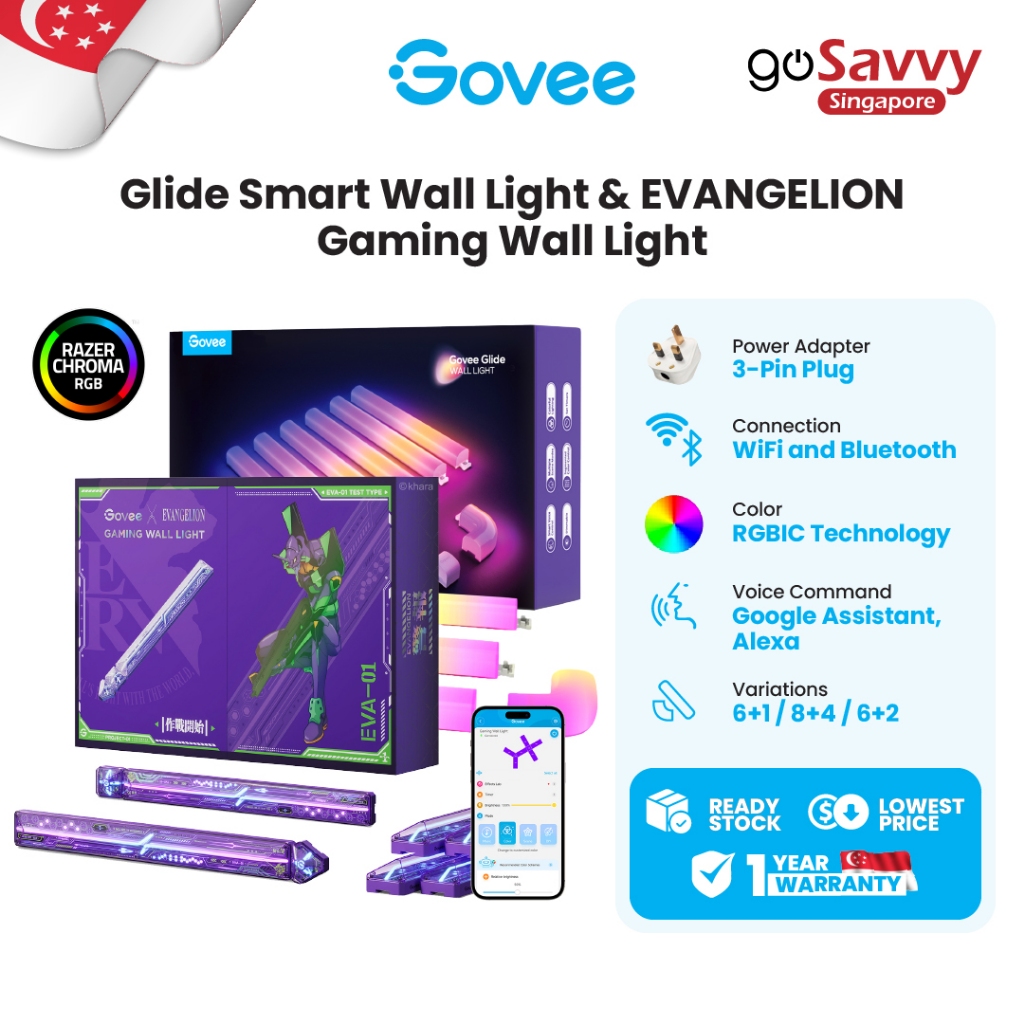 goSavvy Govee Glide Smart Wall Light (8+4) (6+1) Gaming Light Neon ...