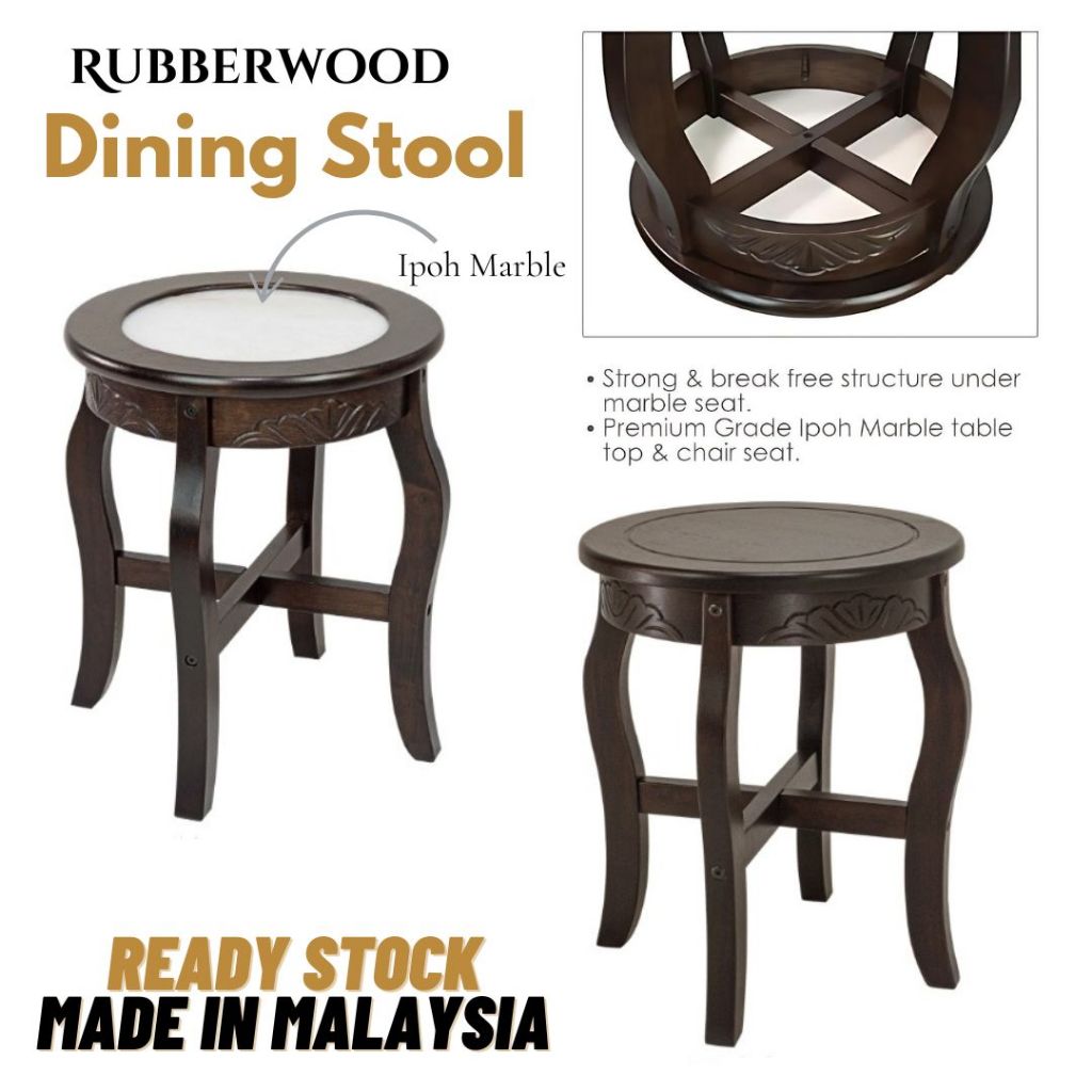 Kopitiam Style Classic Dining Stool with Marble or Wood Seat, Bangku ...