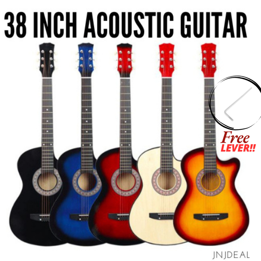 38 Inch Acoustic Guitar Beginner Full Set with FREE Adjustable LEVER ...