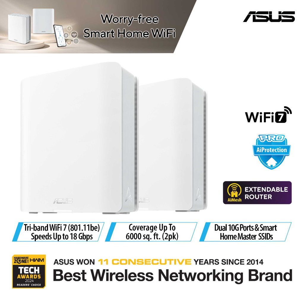 ASUS Zen WiFi BT10 Tri-band WiFi 7 (802.11be) Smart AiMesh Extendable ...