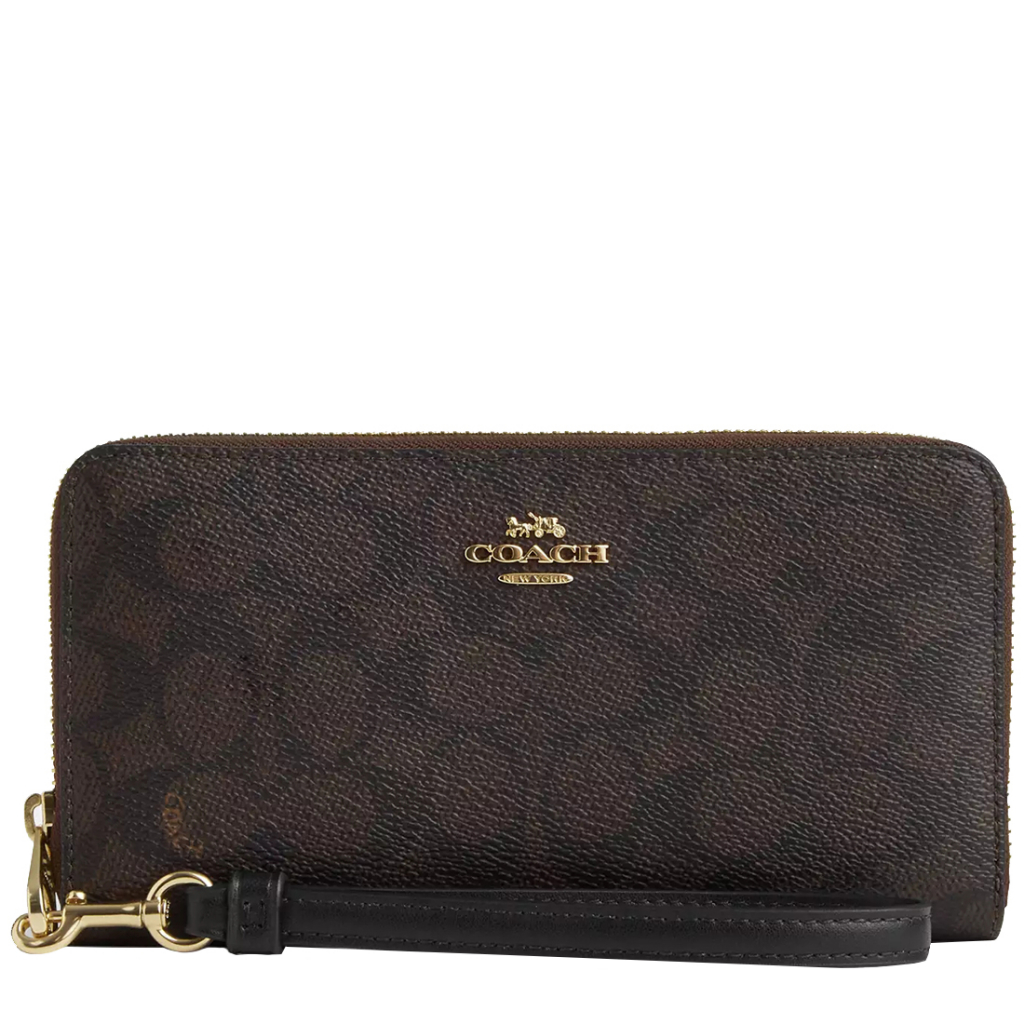 Coach Long Zip Around Wallet In Signature Canvas in Walnut/ Black CW778 ...