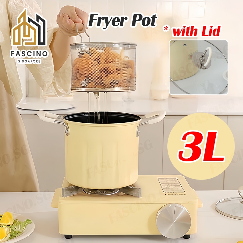 【SG】3L Iron Fryer Pot with Oil Drainer Deep Fryer Oil Filter Net Frying ...
