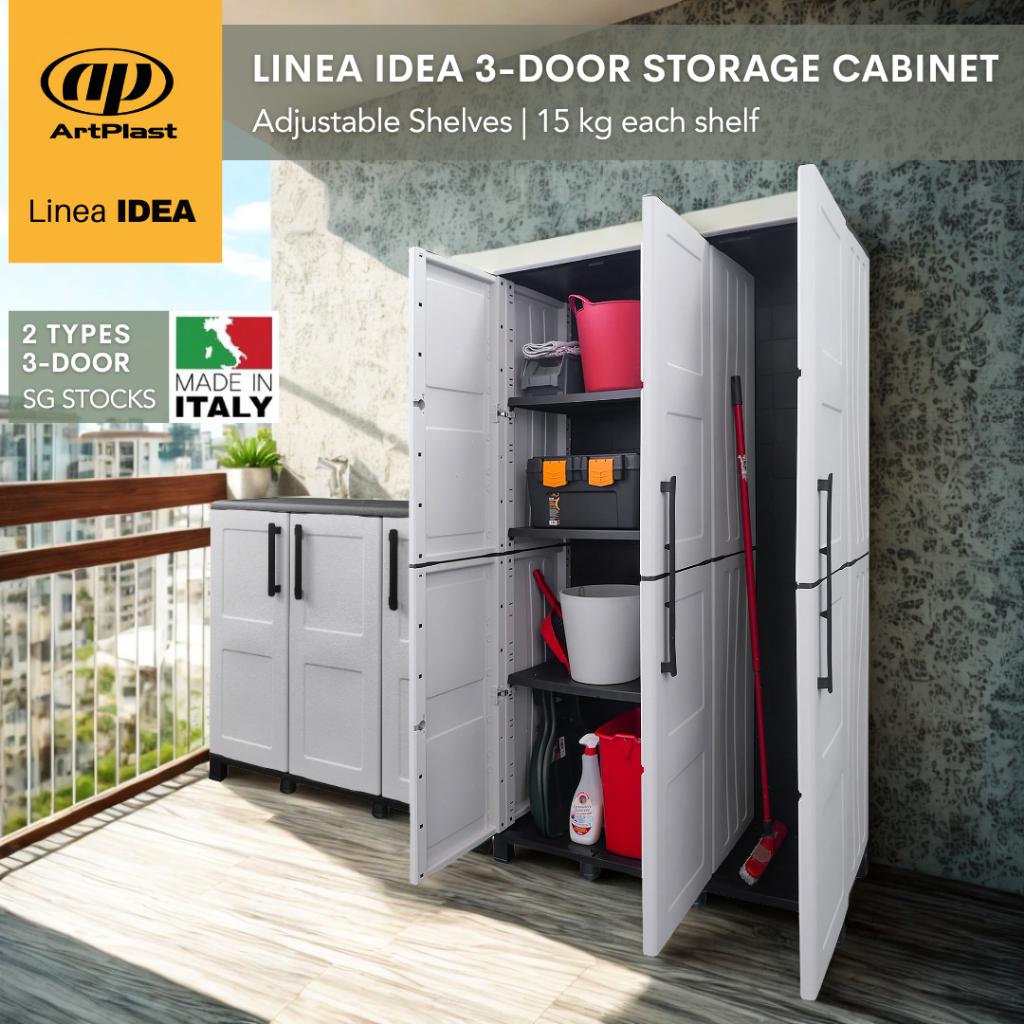 ARTPLAST Linea Idea 3 Door Wide Plastic Cabinet Multipurpose Broom Mop ...