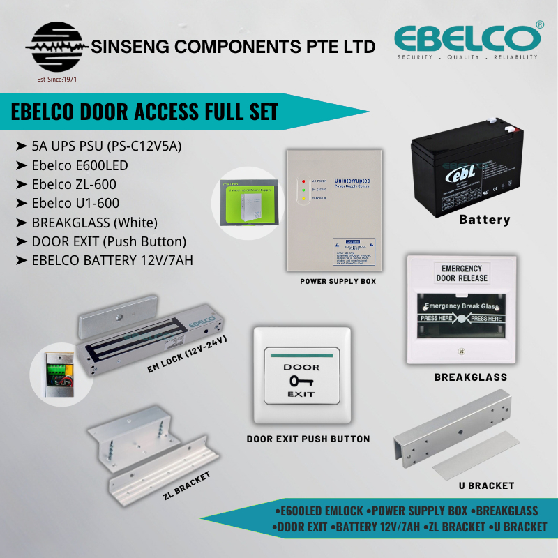 EBELCO Door Access Full Set: 5A UPS Power Supply •7AH Battery •EM Lock ...