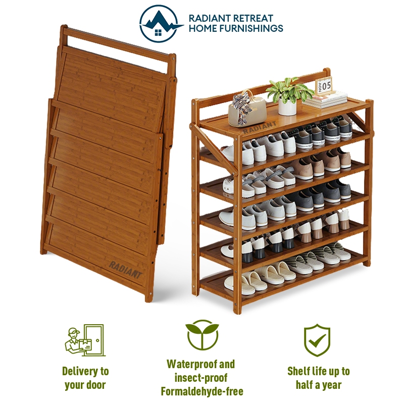 ⚡RADIANT Free Installation Foldable Bamboo Shoe Rack Portable Folding ...