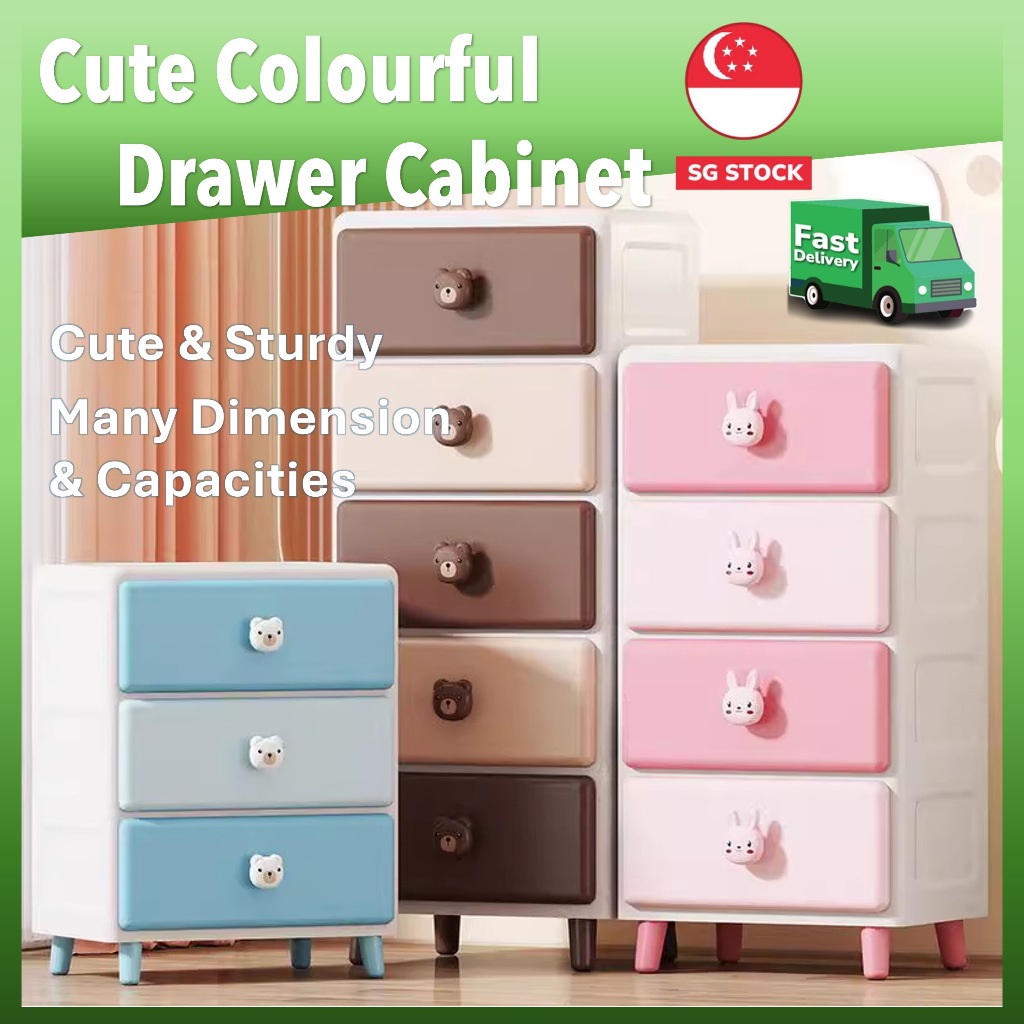 Cute Animal Drawer Cabinet for Kids - Pink Rabbit/Blue Bear/Brown Bear ...