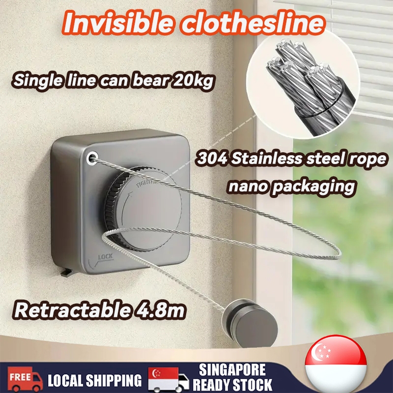 【SG Stock】4.8M Length 304 Stainless Steel Clothes line Retractable ...